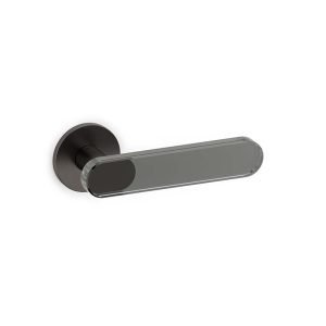 **Olivari Aqua Door Handle in Brass with 51 mm Roses, Super Satin Anthracite Finish and Smoked Crystal**