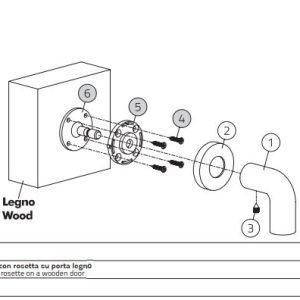 FR01- Fissaggio singolo maniglione con rosetta su porta legno Fixing for single pull handle with rosette on a wooden door